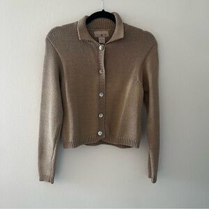 Vintage J Crew Cotton Collared Cardigan in Tan
